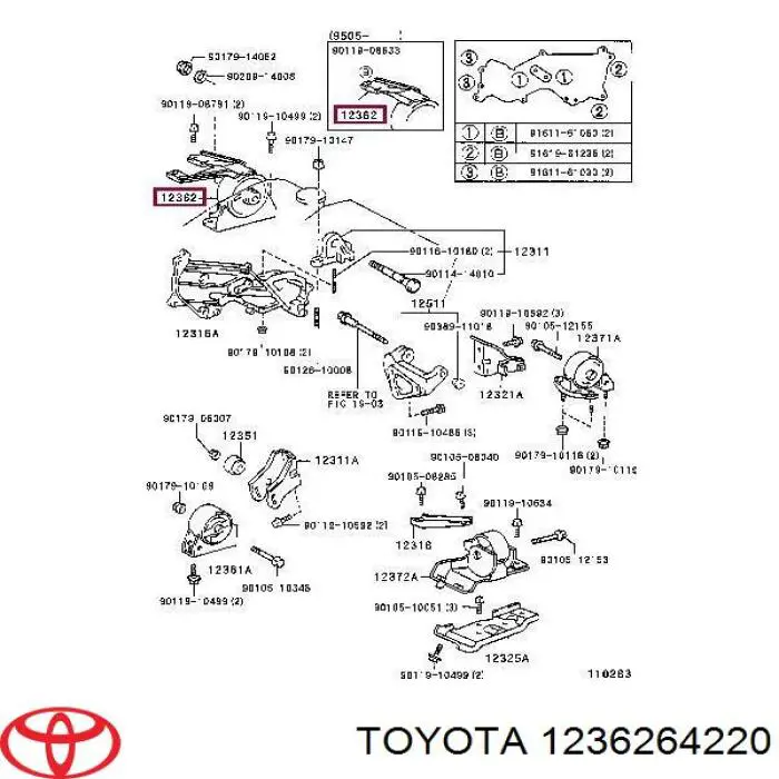 1236264220 Toyota soporte de motor derecho