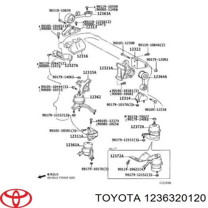 Soporte superior derecho del motor Toyota 1236320120 precio, desde 38,70 EUR