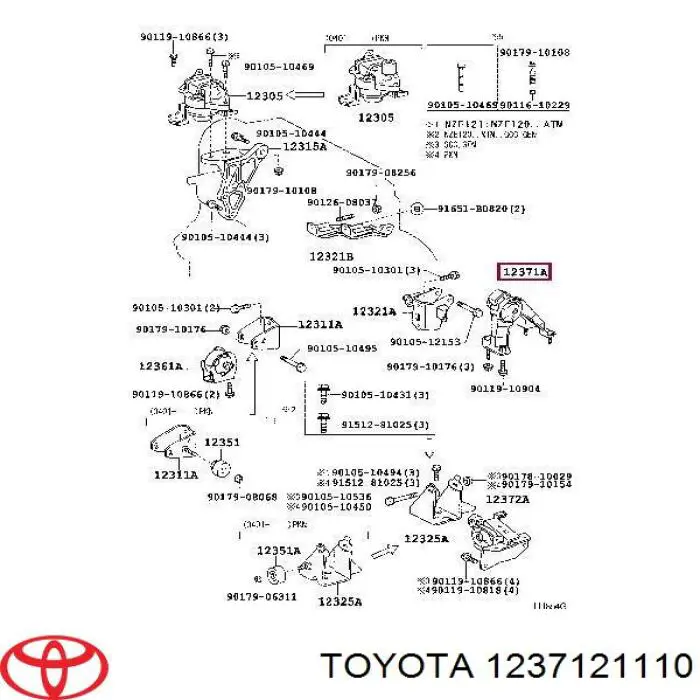 1237121110 Toyota soporte de motor trasero