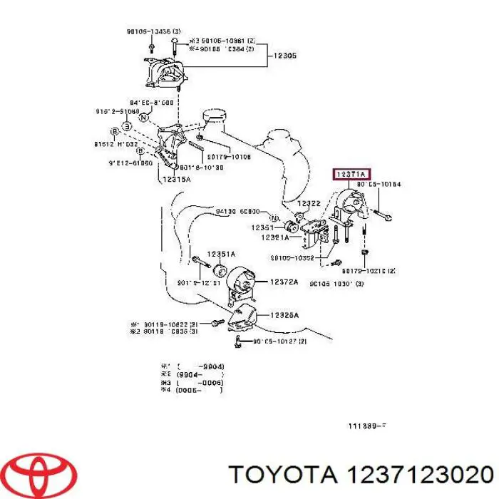 1237123020 Toyota soporte de motor trasero