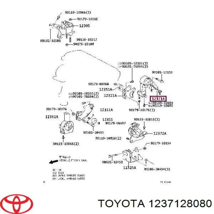 123710H050 Toyota soporte de motor trasero