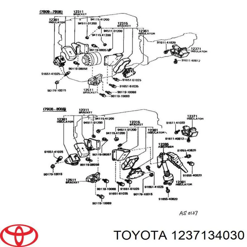 1237134030 Toyota soporte de motor derecho