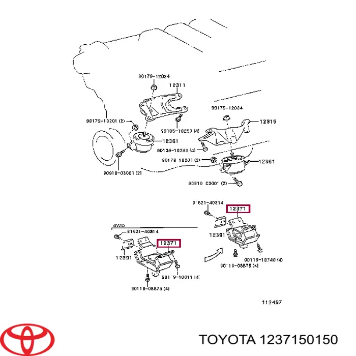 1237150150 Toyota soporte de motor trasero