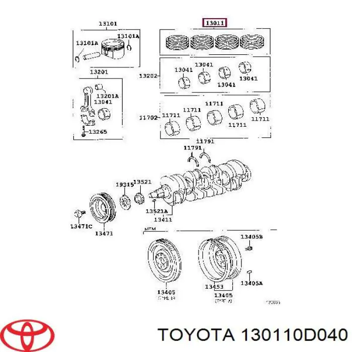 Comprar 130110D111 Toyota Juego de anillos de pistón, motor, STD