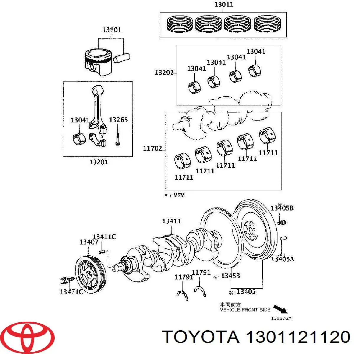 1301121120 Toyota juego de aros de pistón, motor, std