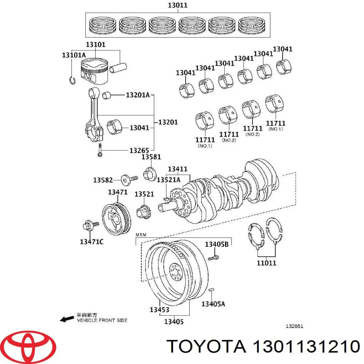 1301131210 Toyota juego de aros de pistón, motor, std
