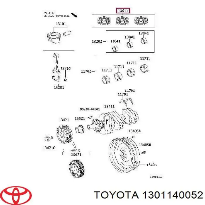 1301140052 Toyota juego de aros de pistón, motor, std