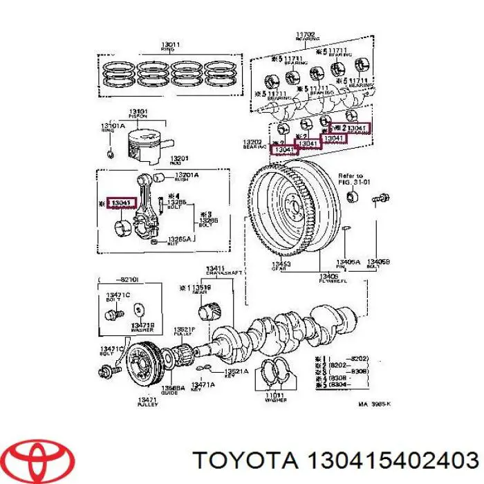 Juego de cojinetes de cigüeñal, cota de reparación +0,25 mm Toyota Hiace 2 (H5)