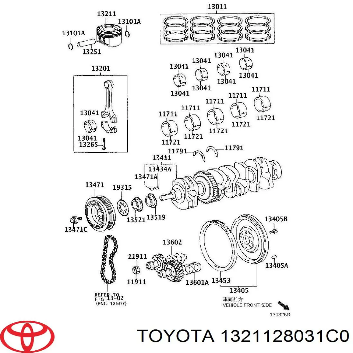 1321128031C0 Toyota pistón con bulón sin anillos, std