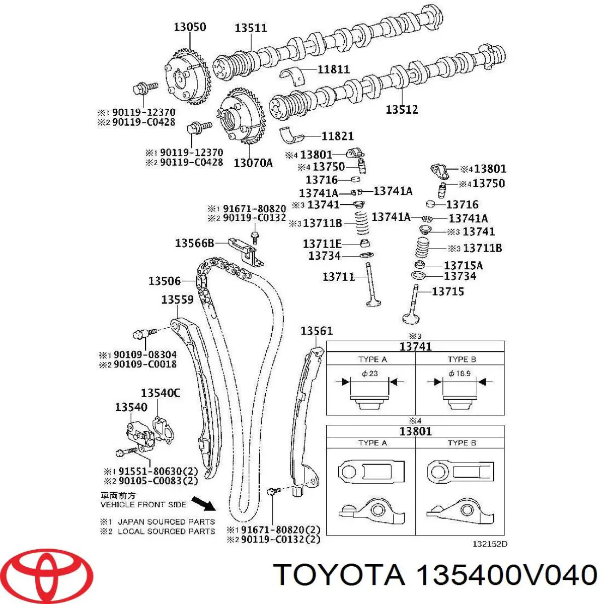 13540-0V010 Toyota tensor, cadena de distribución