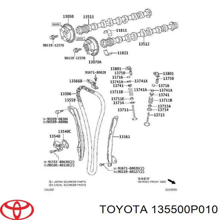 135500P010 Toyota tensor, cadena de distribución