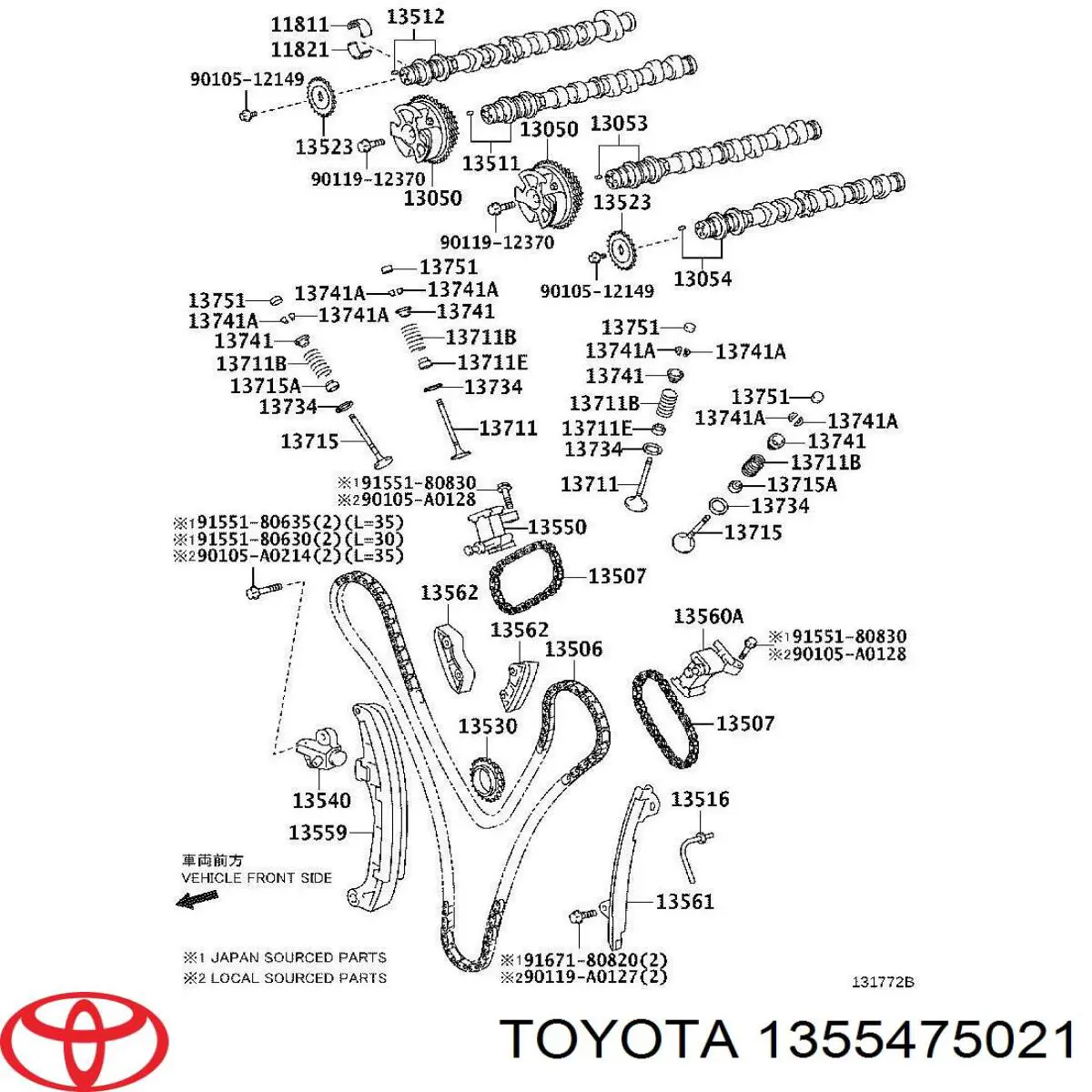 1355475021 Toyota carril de deslizamiento, cadena de distribución