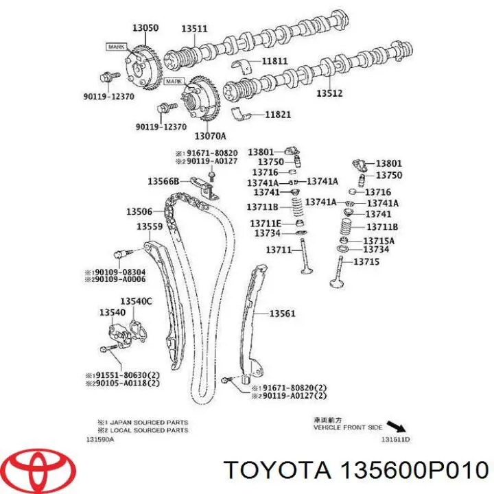 Tensor de cadena de distribución, árbol de levas, izquierdo para Toyota RAV4 (A3)