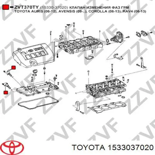 Válvula solenoide de posición del árbol de levas derecha Toyota 1533037020