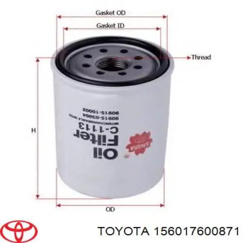 Filtro de aceite Toyota 156017600871 precio, desde 6,50 EUR