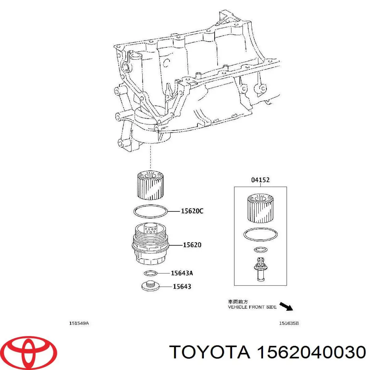 1562040030 Toyota caja, filtro de aceite