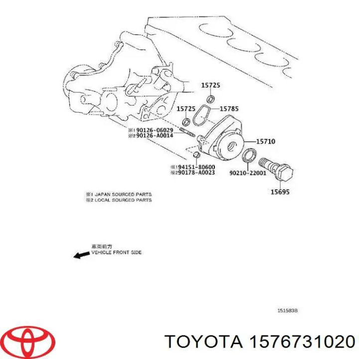 1576731020 Toyota conducto refrigerante de bloque cilindros a radiador de aceite