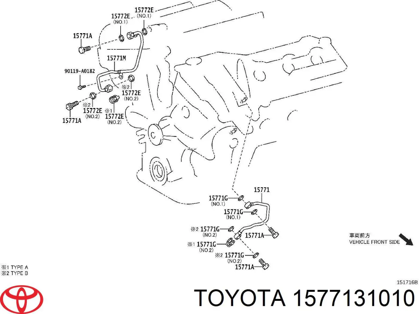 Conducto refrigerante de bloque cilindros a radiador de aceite para Toyota FORTUNER (N15, N16)