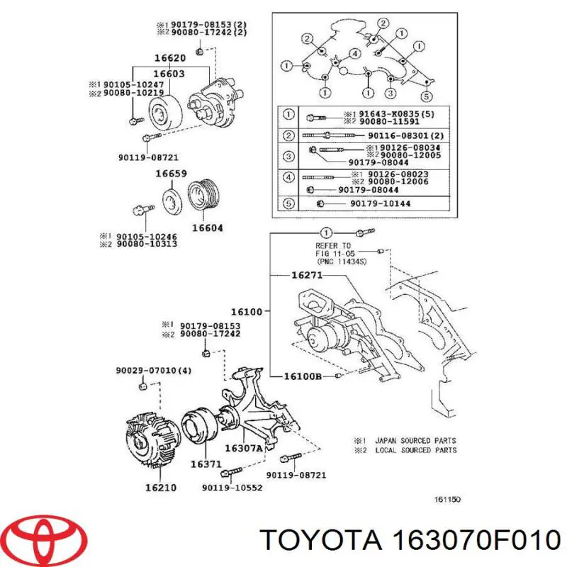 Comprar 163070F010 Toyota Soporte del acoplamiento viscoso del sistema de refrigeración