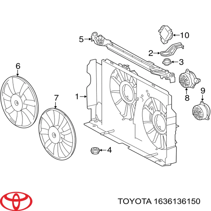 Ventilador (rodete +motor) refrigeración del motor con electromotor derecho para Toyota RAV4 (A4)