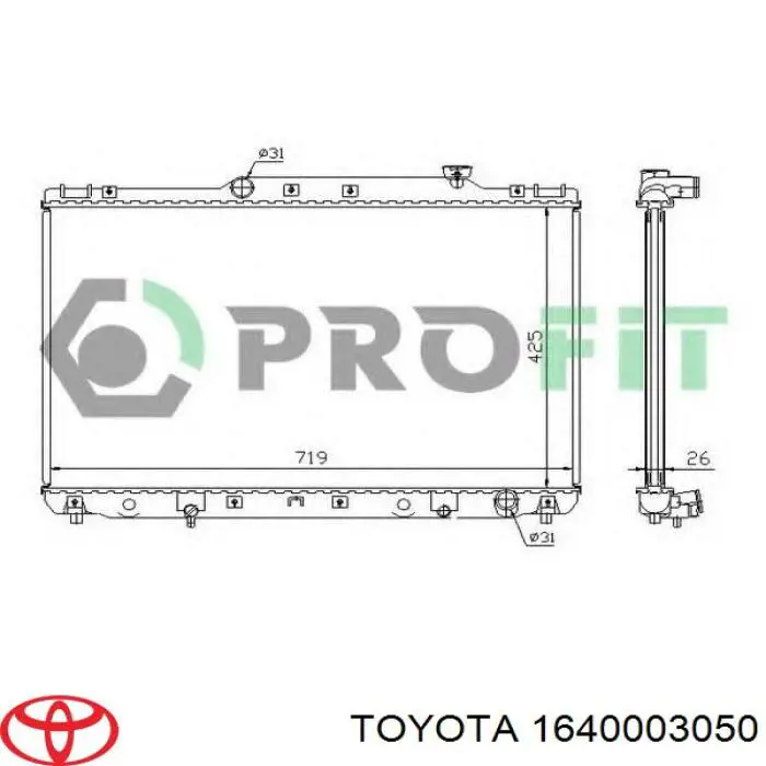 Radiador 1640074750 Toyota