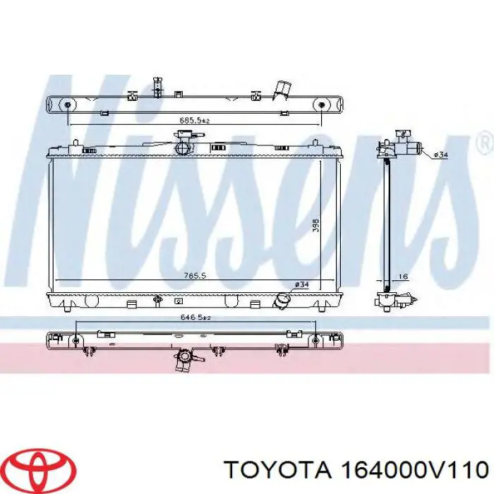 164000V110 Toyota radiador refrigeración del motor