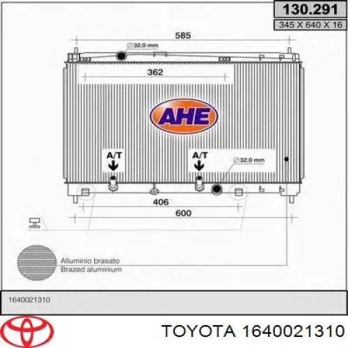 1640021310 Toyota radiador refrigeración del motor