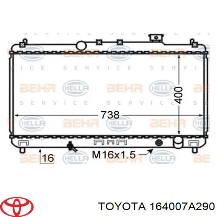 164007A290 Toyota radiador refrigeración del motor