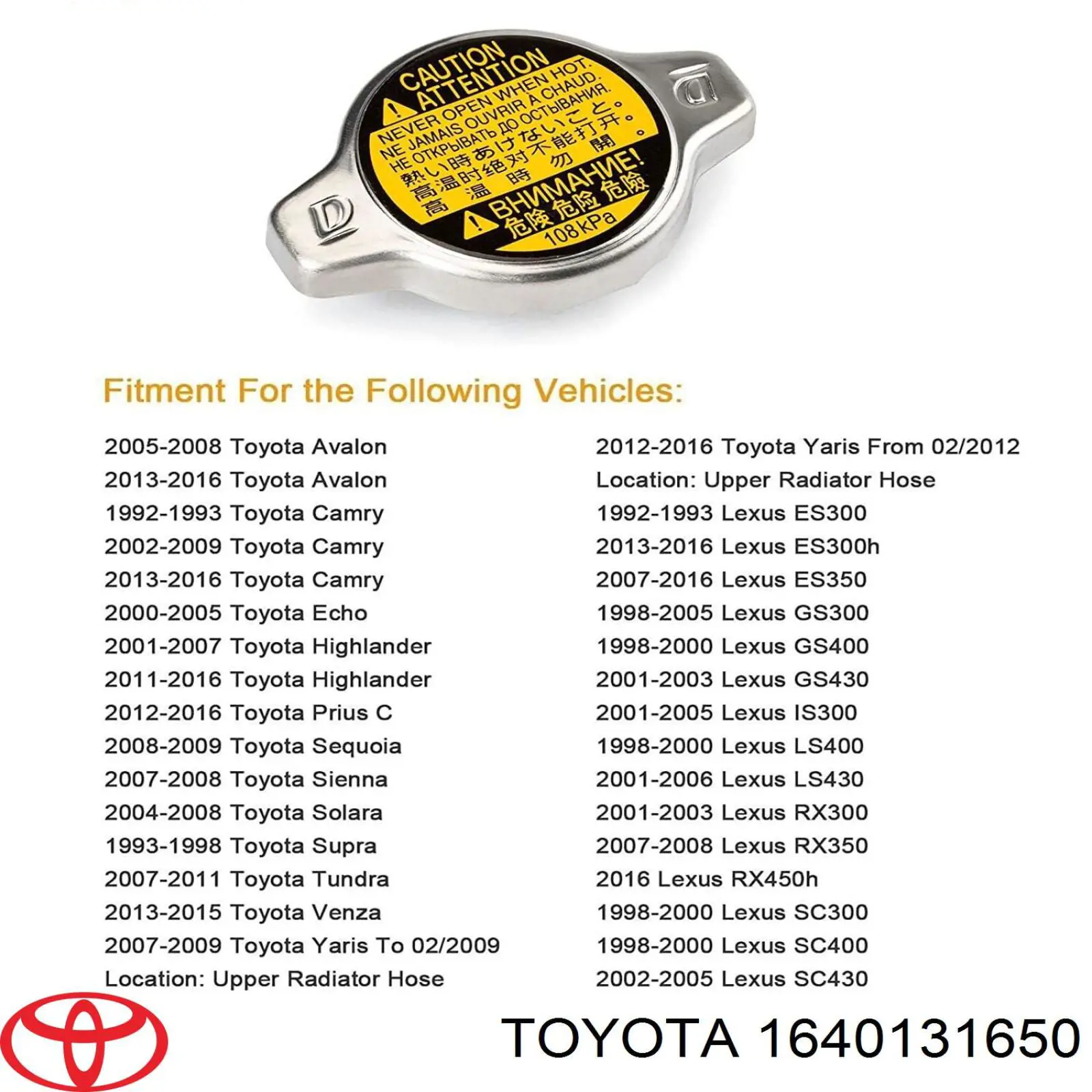 Tapa de radiador (tapón) Toyota 1640131650 precio, desde 2,66 EUR