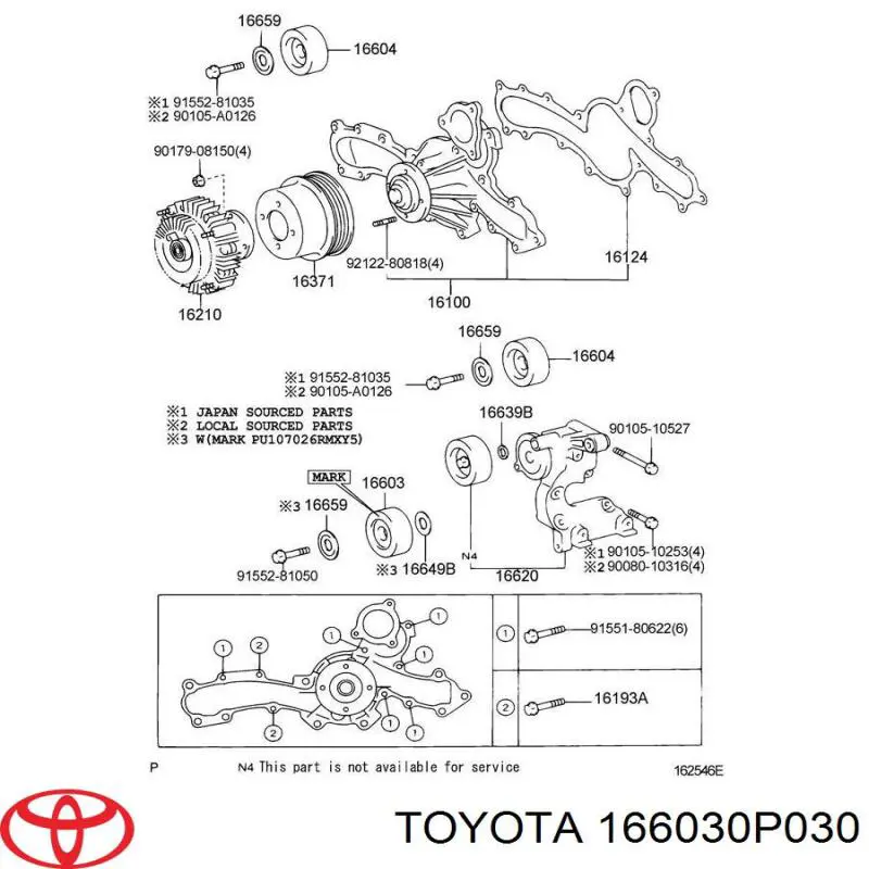 166030P030 Toyota rodillo, correa trapecial poli v