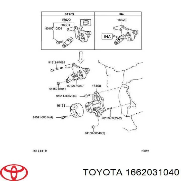 Tensor de correa poli V 1662031040 Toyota