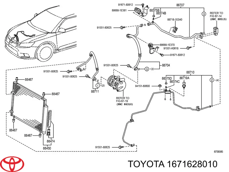 Cojín inferior del radiador del aire acondicionado Toyota 1671628010 precio, desde 3,06 EUR