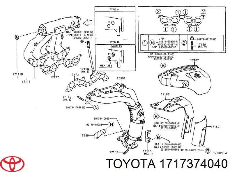 Junta de colector de escape para Toyota Carina (T17)