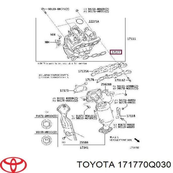 171770Q030 Toyota Juego de juntas, colector de admisión