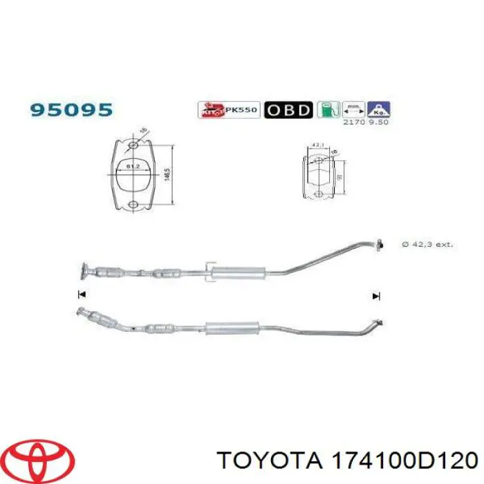 174100D120 Toyota tubo de admisión del silenciador de escape delantero
