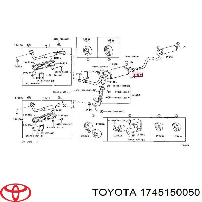 1745150050 Toyota junta, tubo de escape silenciador