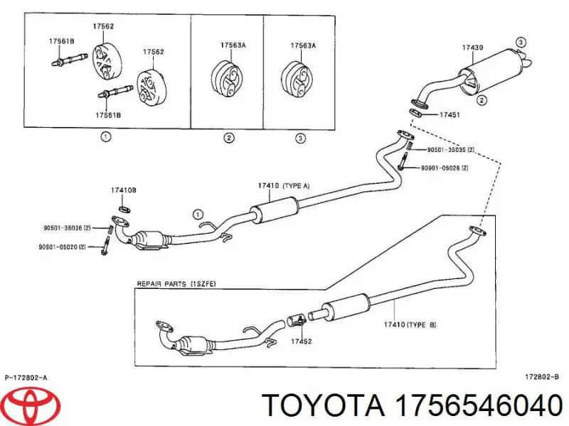 Almohadilla de tope silenciador Toyota 1756546040 precio, desde 2,75 EUR