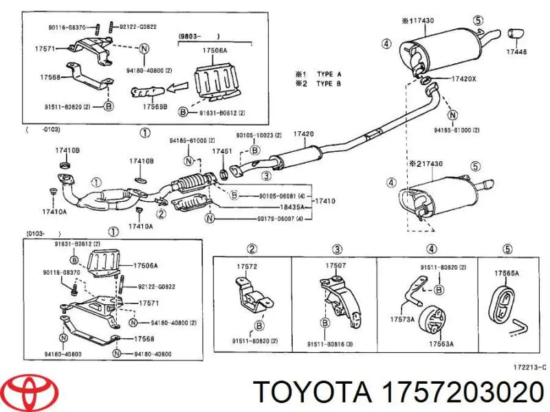 1757203020 Toyota soporte, silenciador