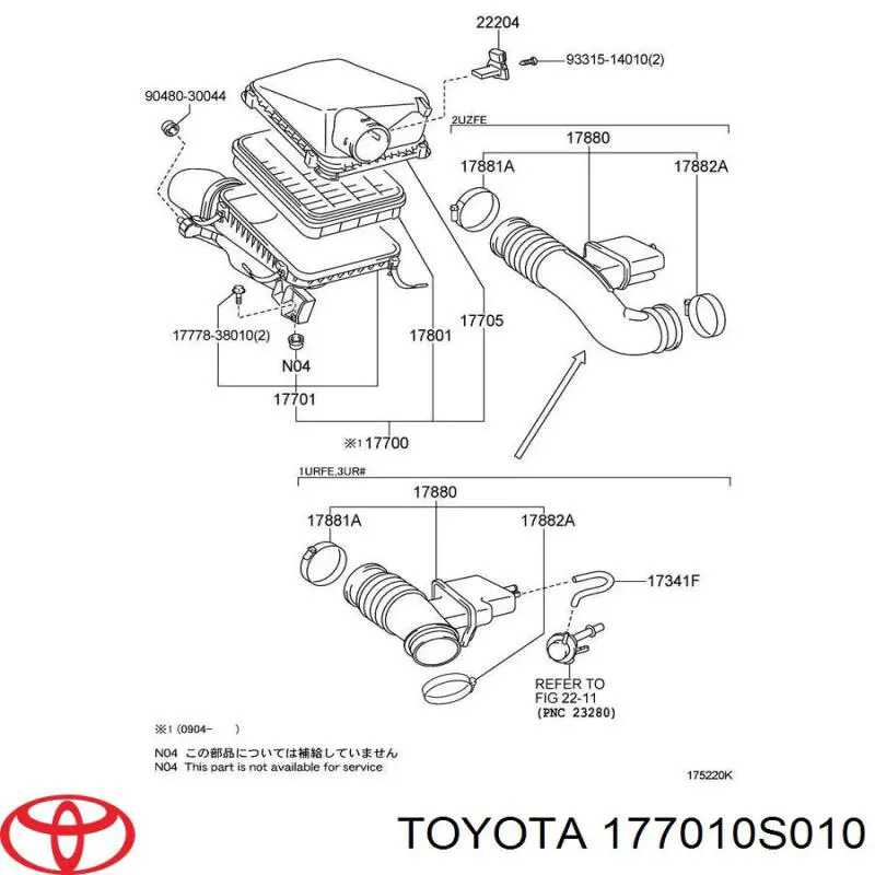 177010S010 Toyota casco de filtro de aire