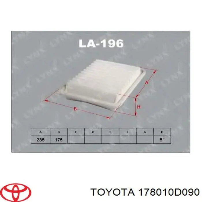 Comprar 178010D090 Toyota Filtro de aire