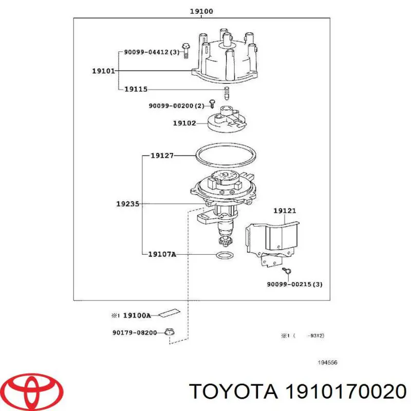 Tapa de distribuidor de encendido 1910170020 Toyota