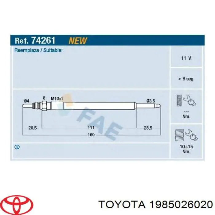 Bujías incandescentes Toyota 1985026020 precio, desde 16,29 EUR