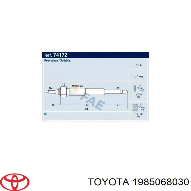 Bujía de precalentamiento 1985068030 Toyota