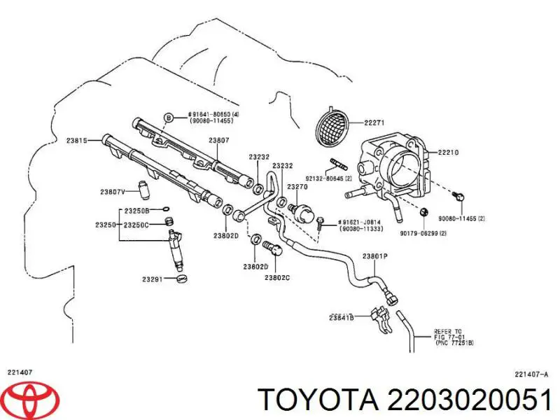 2203020051 Toyota Mariposa de admisión