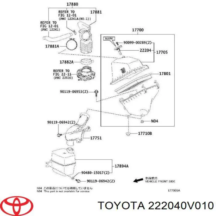 222040V010 Toyota medidor de masa de aire