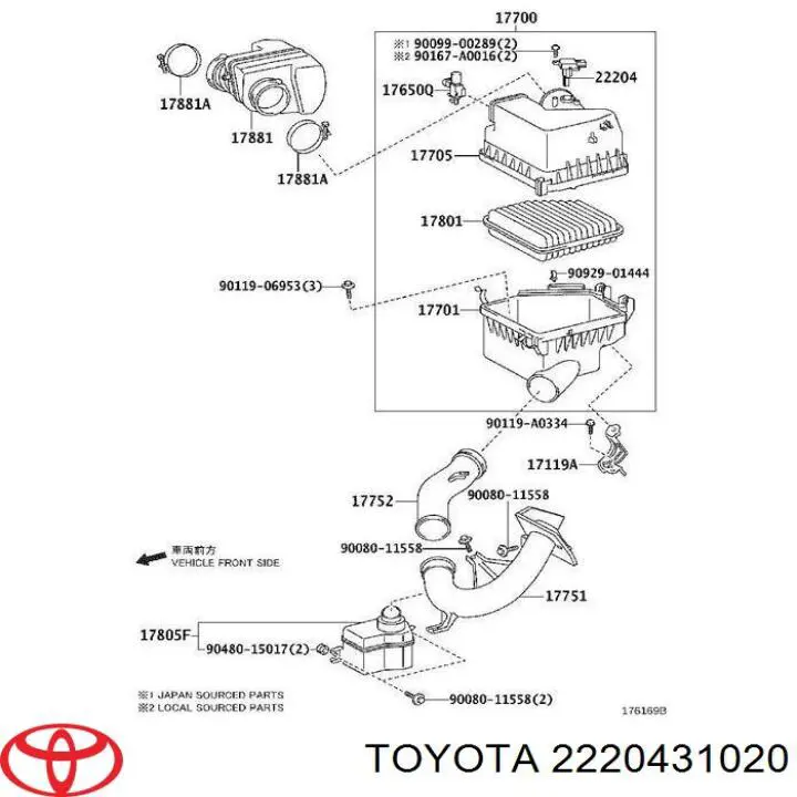 2220431020 Toyota medidor de masa de aire