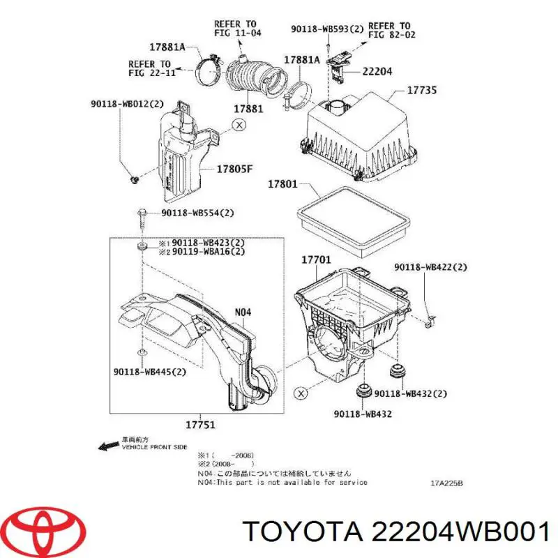 22204WB001 Toyota medidor de masa de aire
