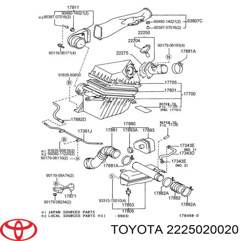 2225020020 Toyota sensor de flujo de aire/medidor de flujo (flujo de aire masibo)