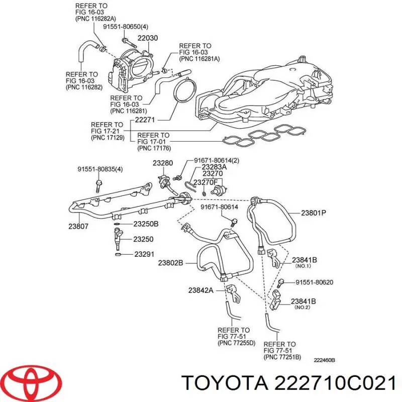 222710C020 Toyota Junta del cuerpo de mariposa
