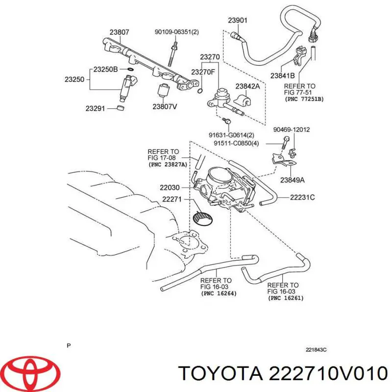 222710V010 Toyota junta cuerpo mariposa